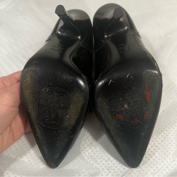 Tory Burch Women’s Sz 6 Hawthorne Black Lace Up Booties Heels Patent Leather - Picture 5 of 13